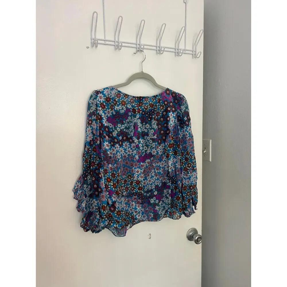 Kate Spade Pacific Petals Chiffon Floral Blouse 100% Silk